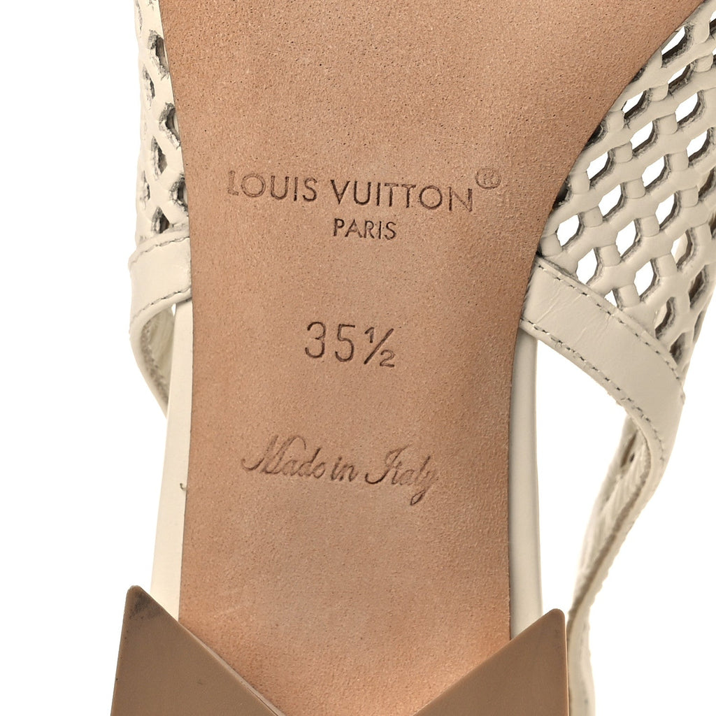 Calfskin Perforated Shake Slingback Pumps 35.5 Creme Beige