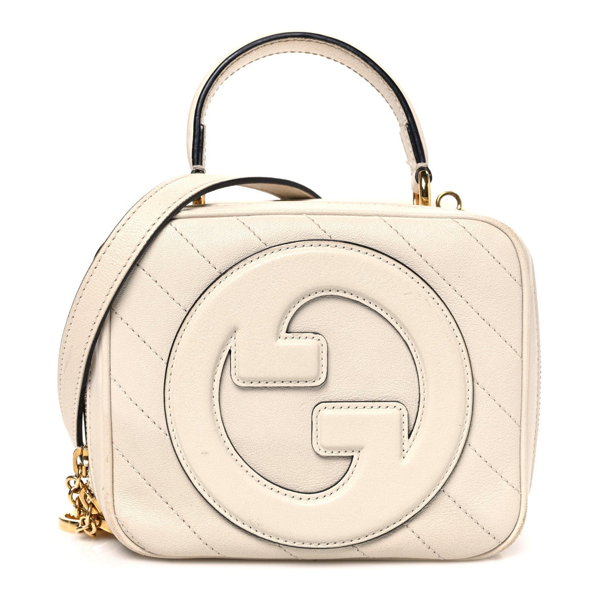 Sakai Be Green Calfskin Diagonal Stitched Blondie Top Handle Bag Mystic White