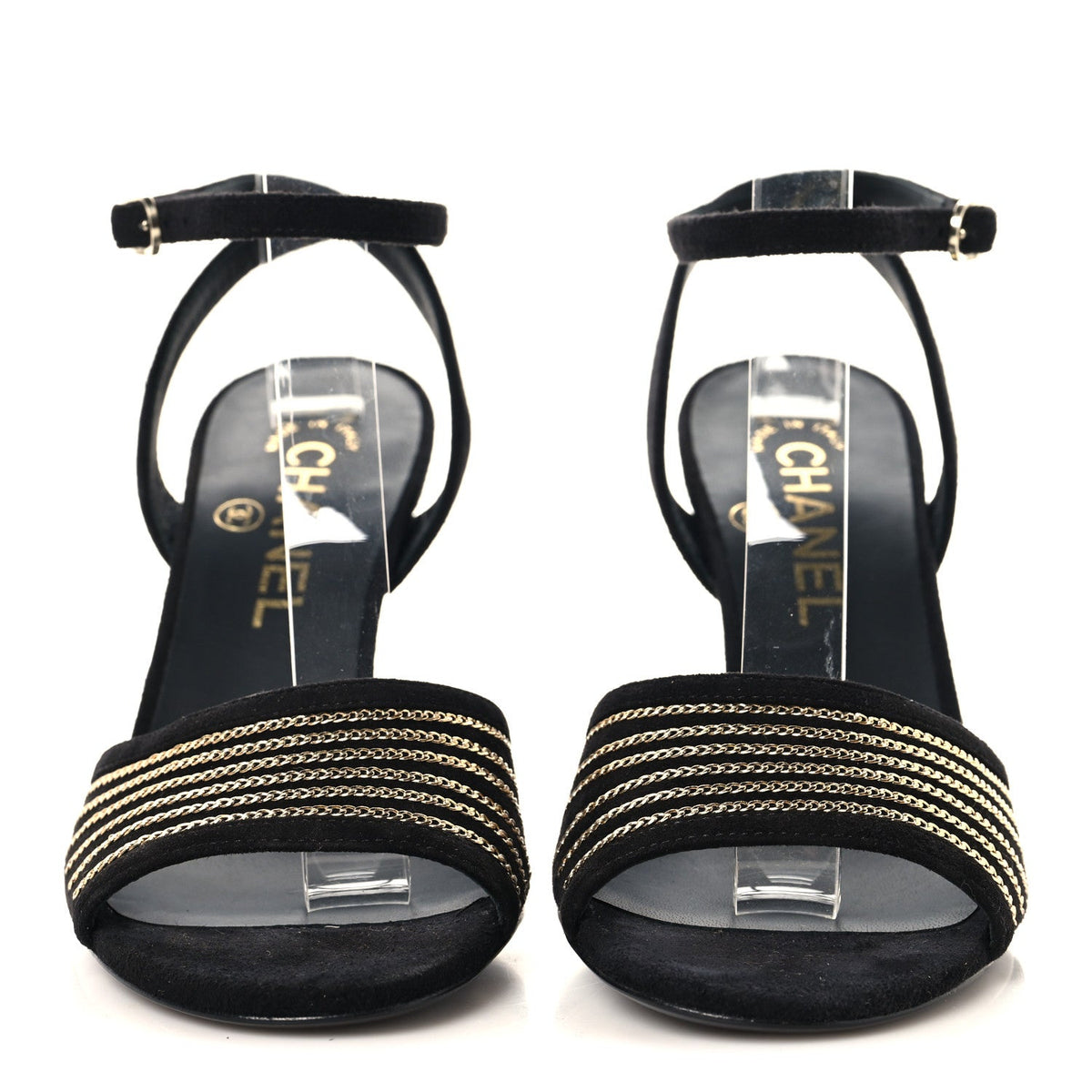 Suede Kidskin Chain Sandals  36 Black