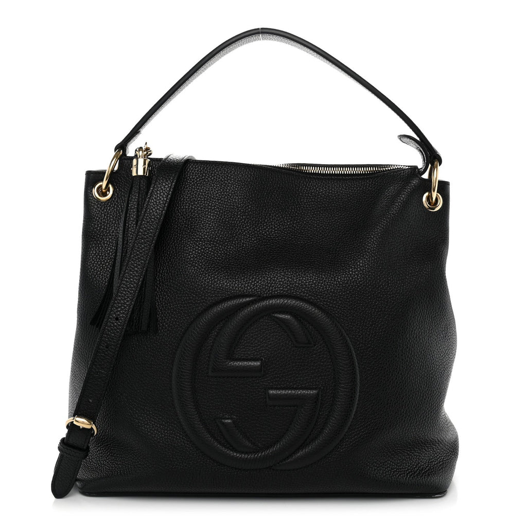Pebbled Calfskin Large Soho Hobo Black