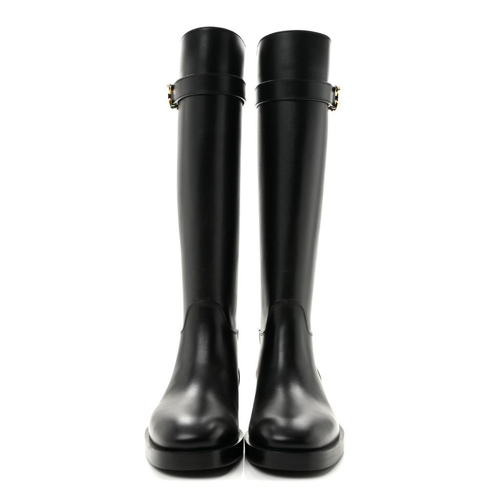 Calfskin CC Buckle High Boots 38 Black