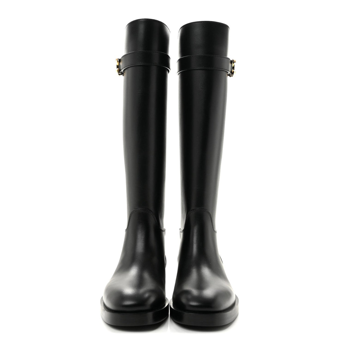 Calfskin CC Buckle High Boots 38 Black