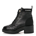 Pearly Calfskin Patent Calfskin Lace Up Combat Boots 38 Black