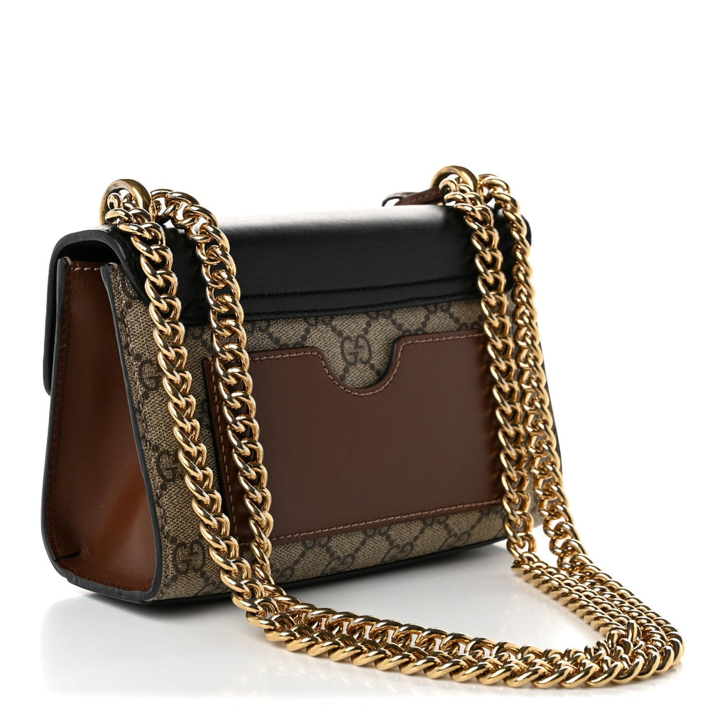 GG Supreme Monogram Calfskin Small Padlock Shoulder Bag Beige Black Cuir