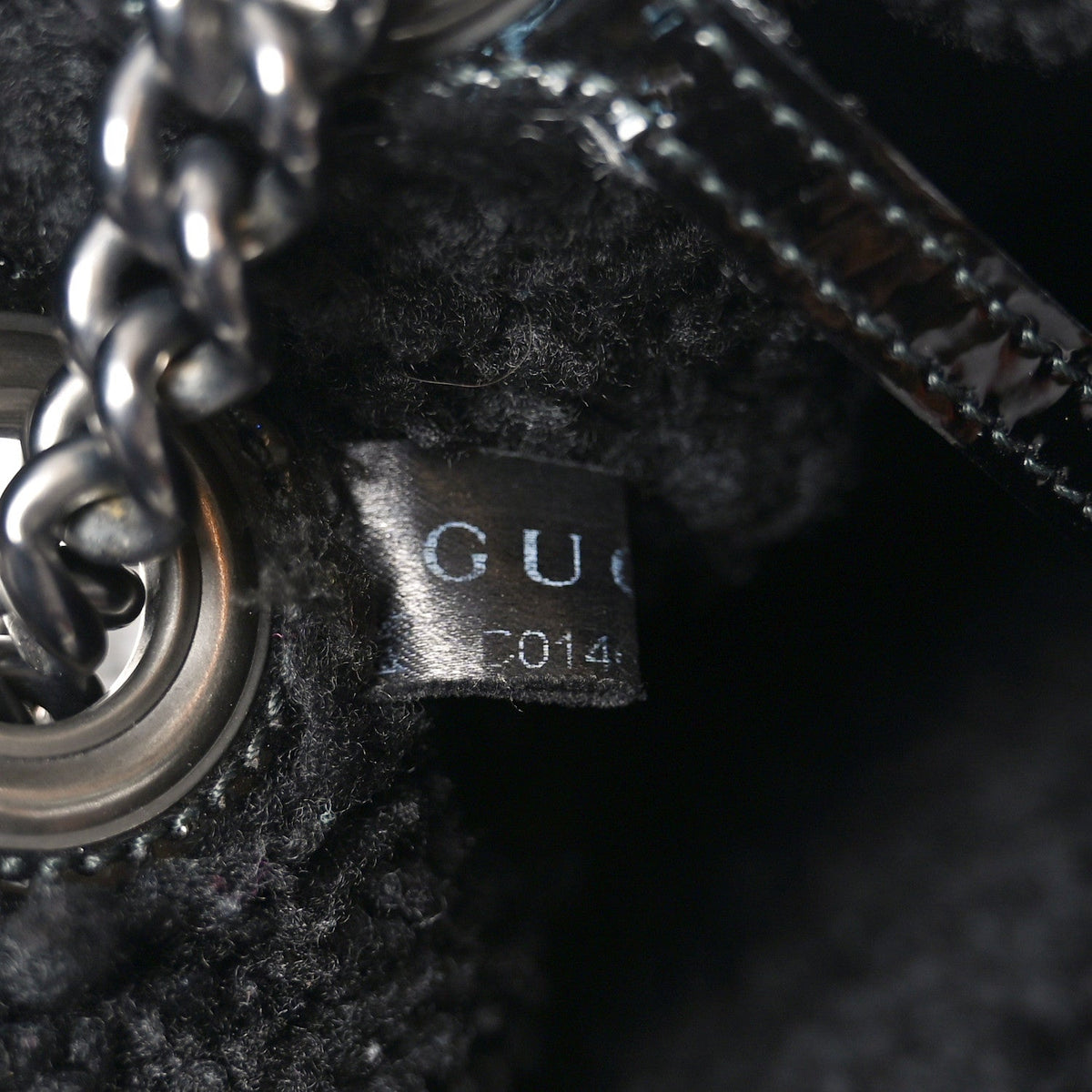 Patent Shearling Medium Soho Chain Shoulder Bag Black