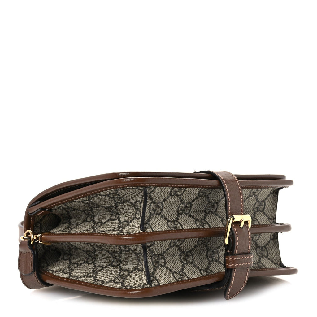 GG Supreme Monogram Azalea Calfskin Mini Retro Interlocking G Flap Shoulder Bag Beige Ebony Brown Sugar