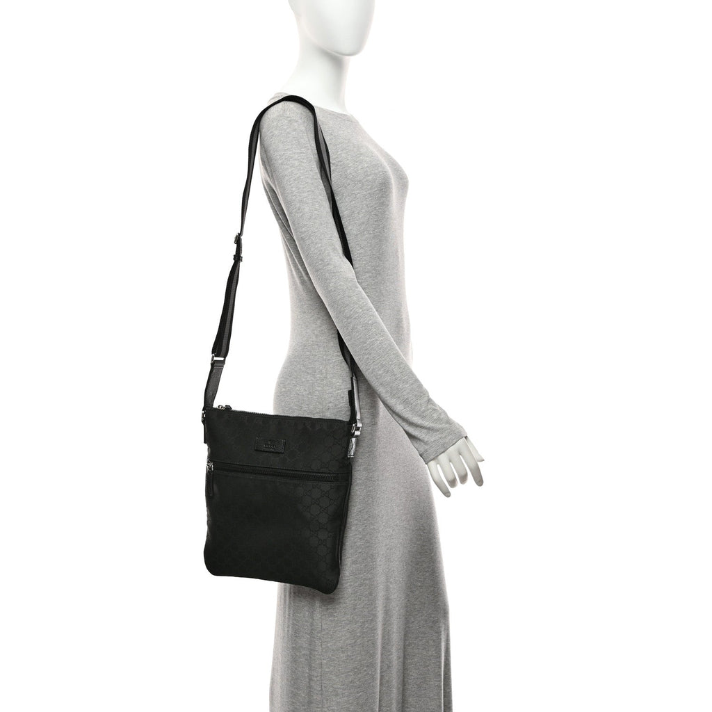 Nylon Monogram Medium Flat Messenger Bag Black