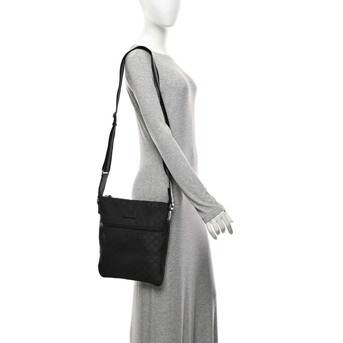 Nylon Monogram Medium Flat Messenger Bag Black