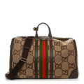 Monogram Jumbo GG Textured Dollar Calfskin Web Maxi Duffle Bag Camel Ebony