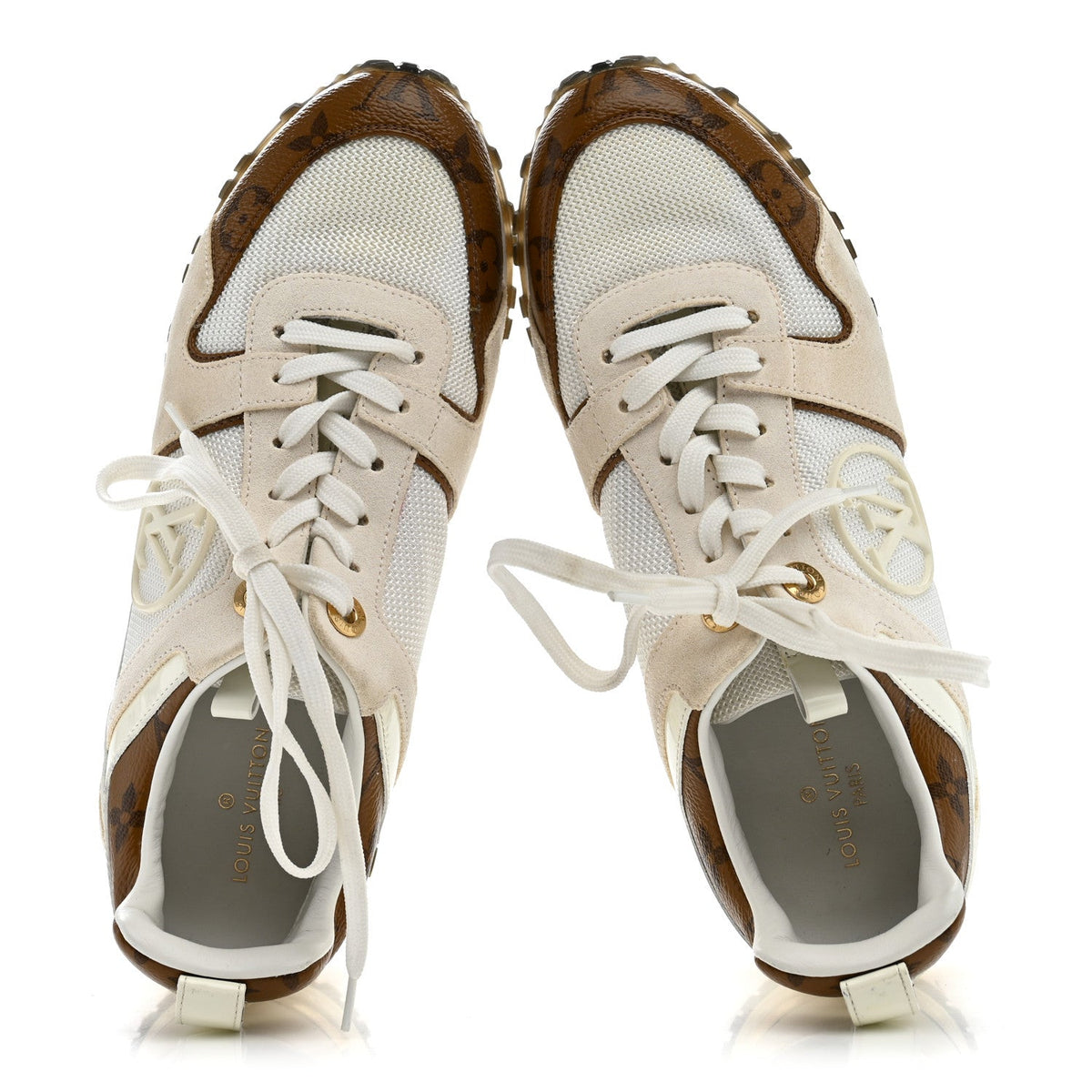 Calfskin Monogram Run Away Sneakers 36.5 White