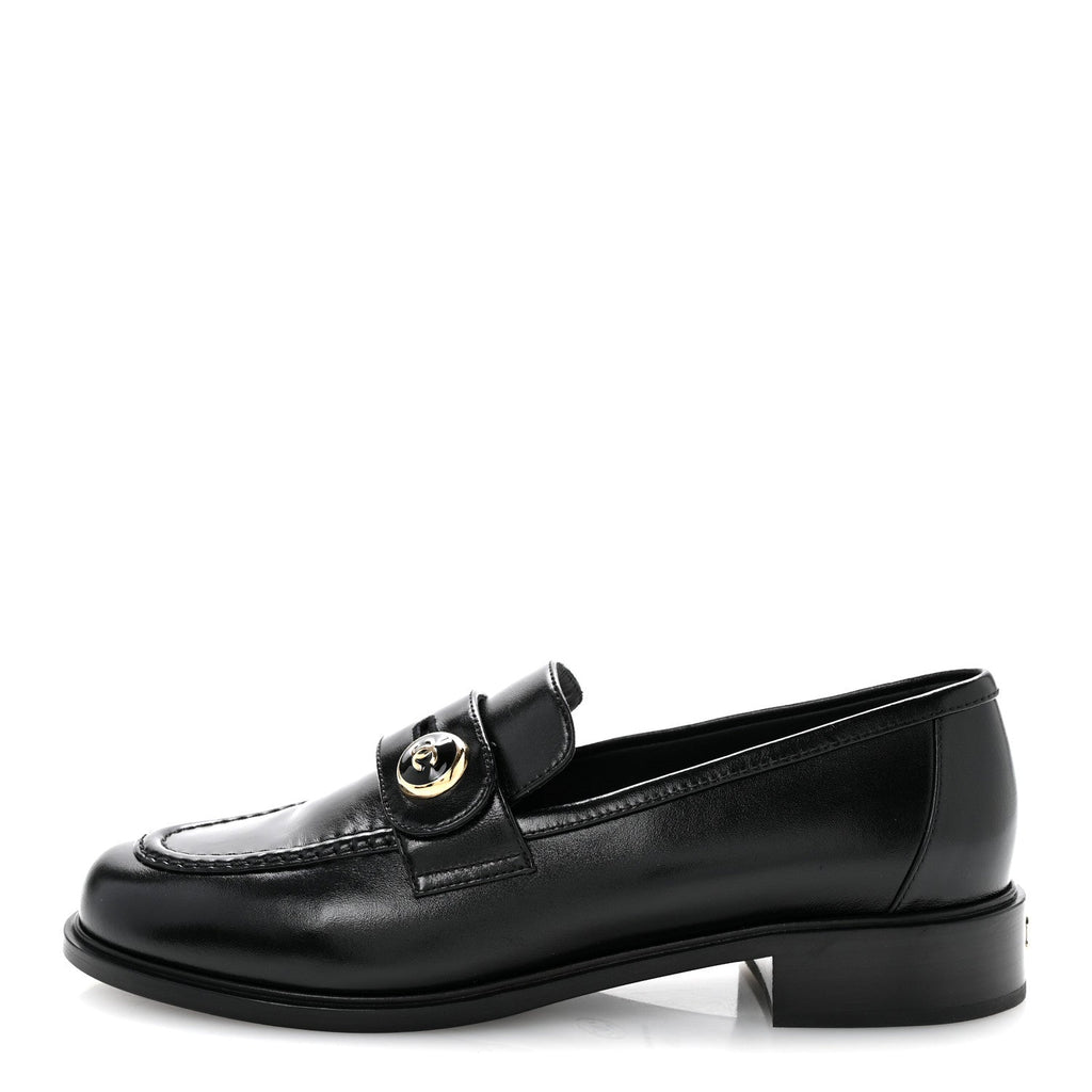 Shiny Calfskin CC Mocassin Loafers 39 Black