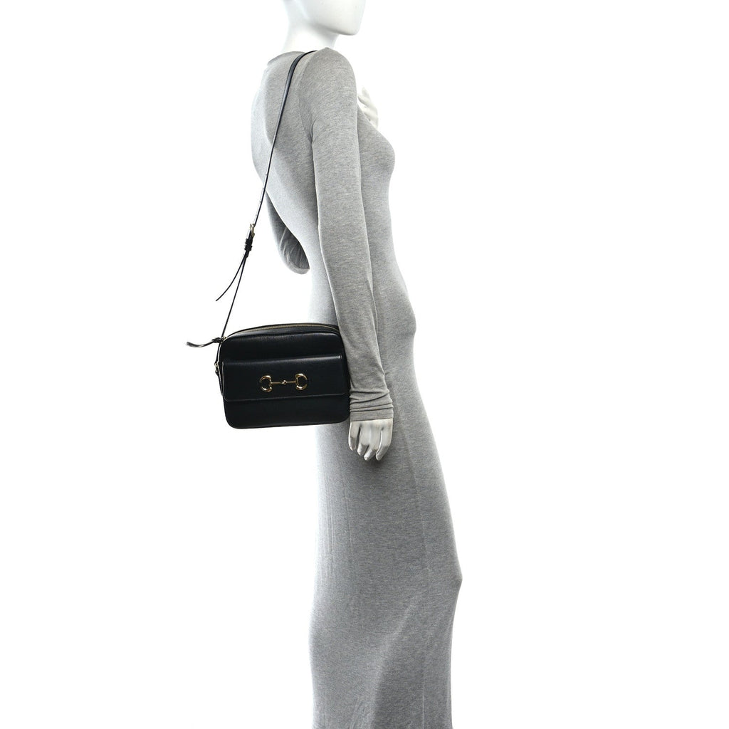 Textured Calfskin Small Horsebit 1955 Shoulder Bag Black Black