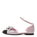 Lambskin Patent Calfskin Cap Toe Polka Dot Camellia Mary Jane Flats 36 Pink Black