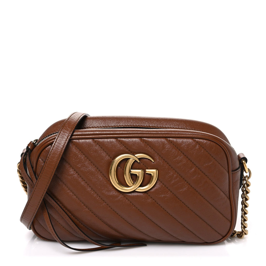 Glazed Calfskin Matelasse Diagonal Small GG Marmont Chain Shoulder Bag Cuir