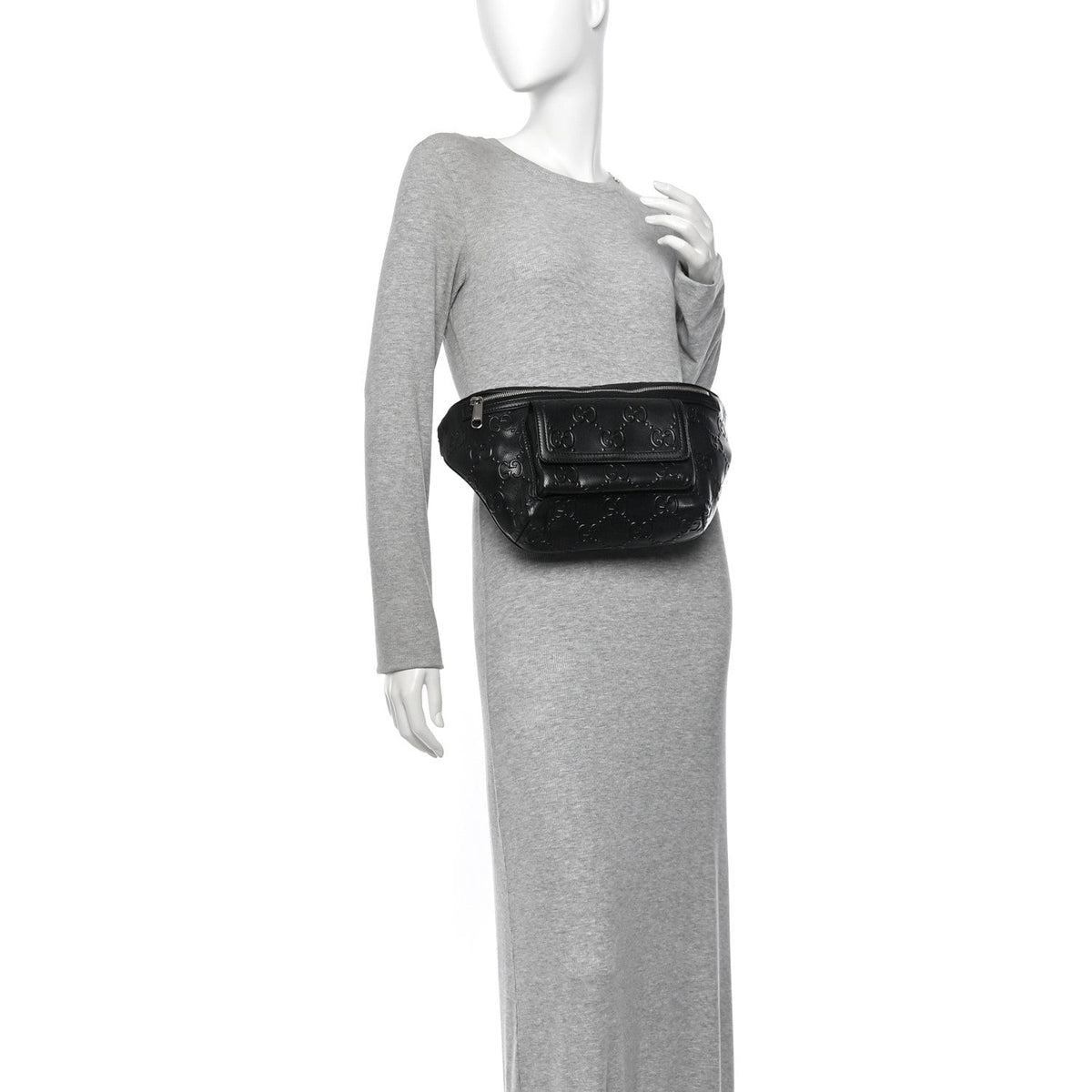Calfskin GG Tennis Embossed Pocket Belt Bag Black