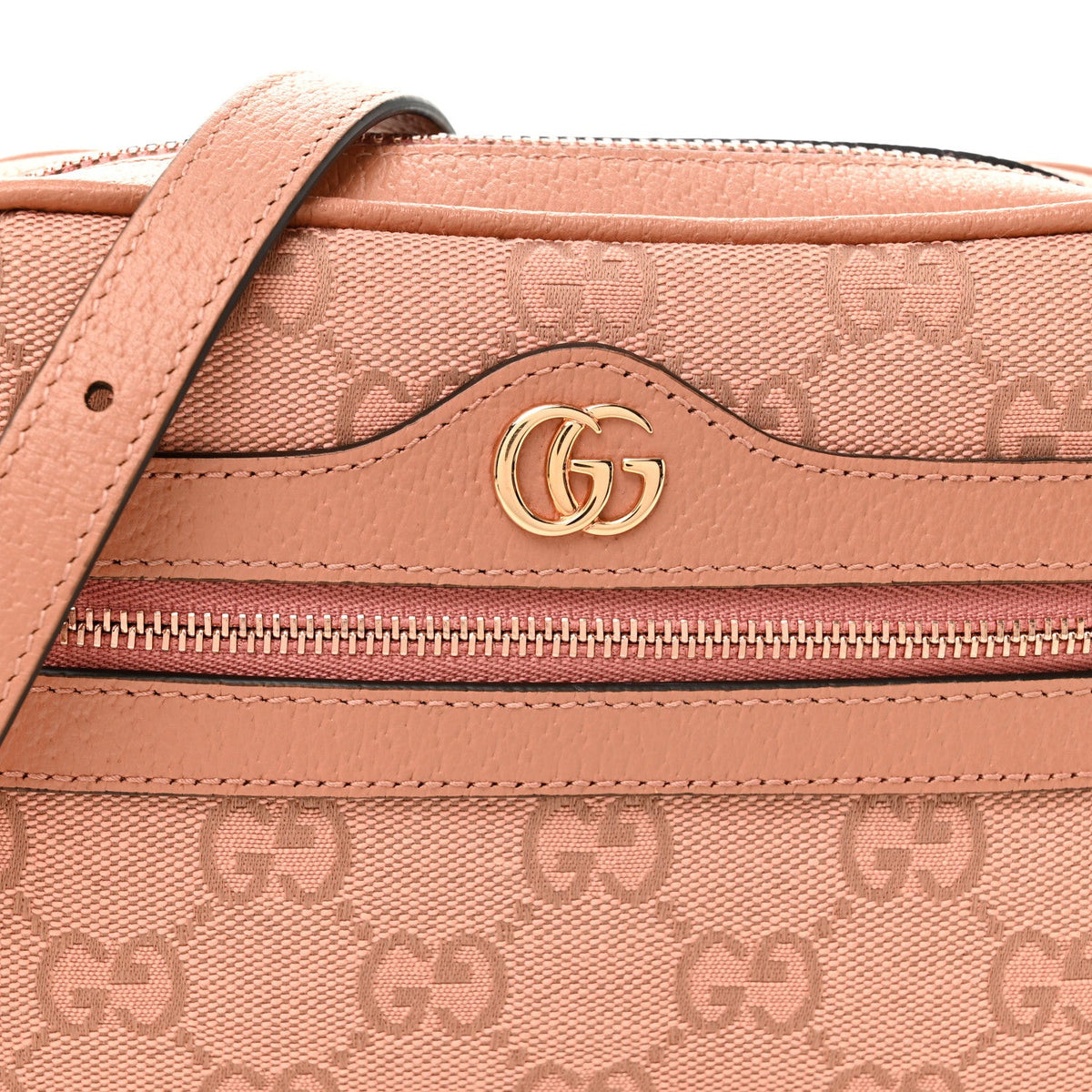 Monogram Textured Dollar Calfskin Mini Ophidia Shoulder Bag Cloche Rose Pink