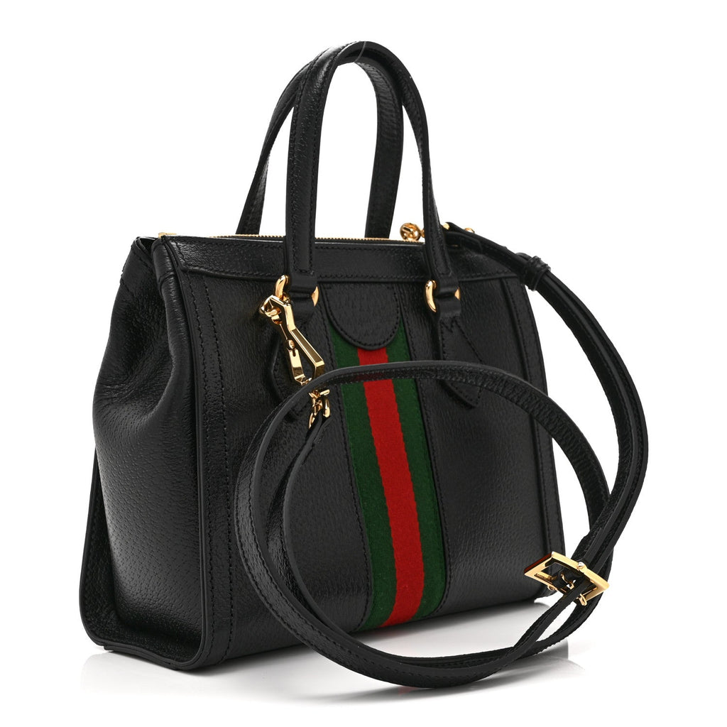 Textured Calfskin Web Small Ophidia Tote Bag Black