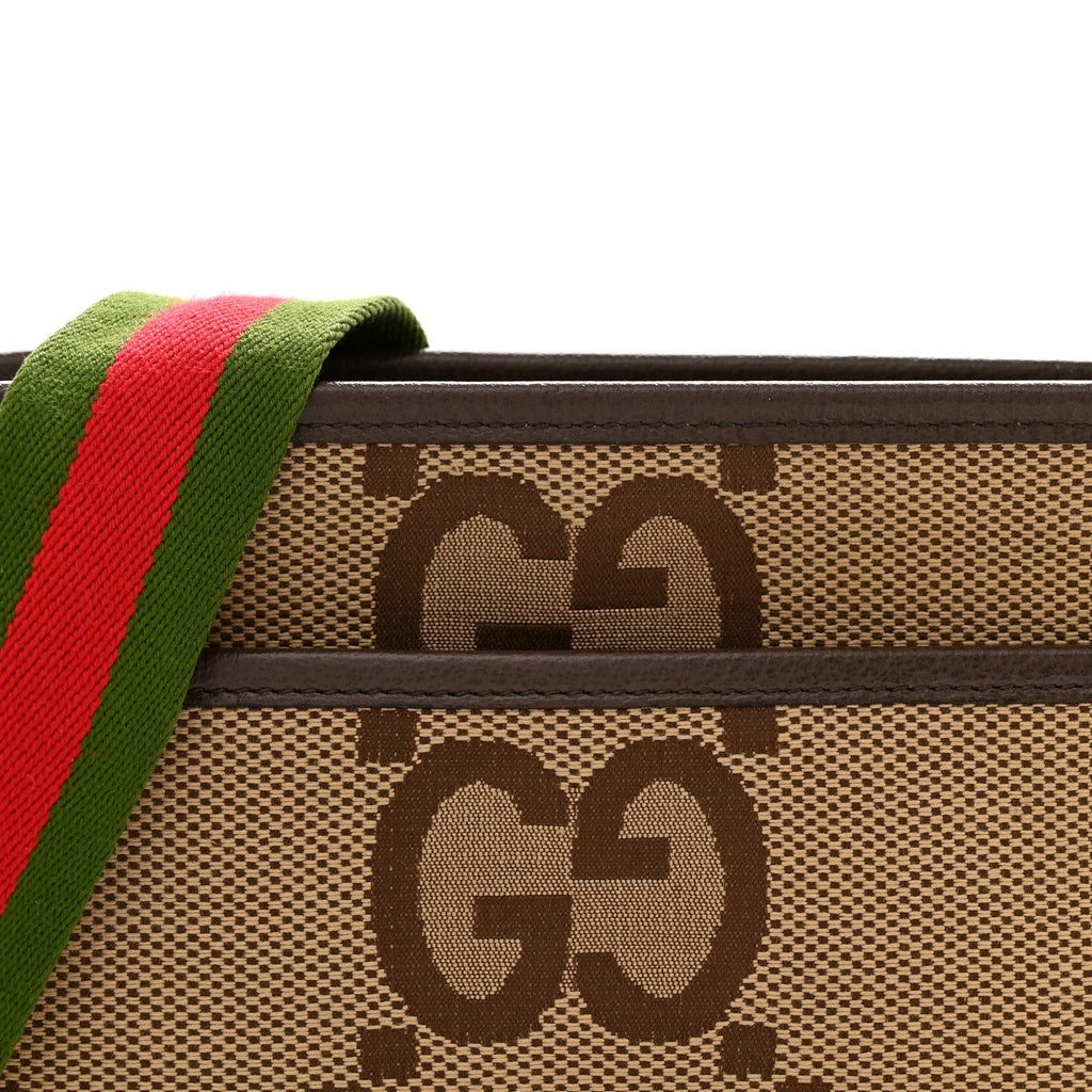 Monogram Jumbo GG Textured Dollar Calfskin Web Mini Crossbody Bag Camel Ebony New Acero