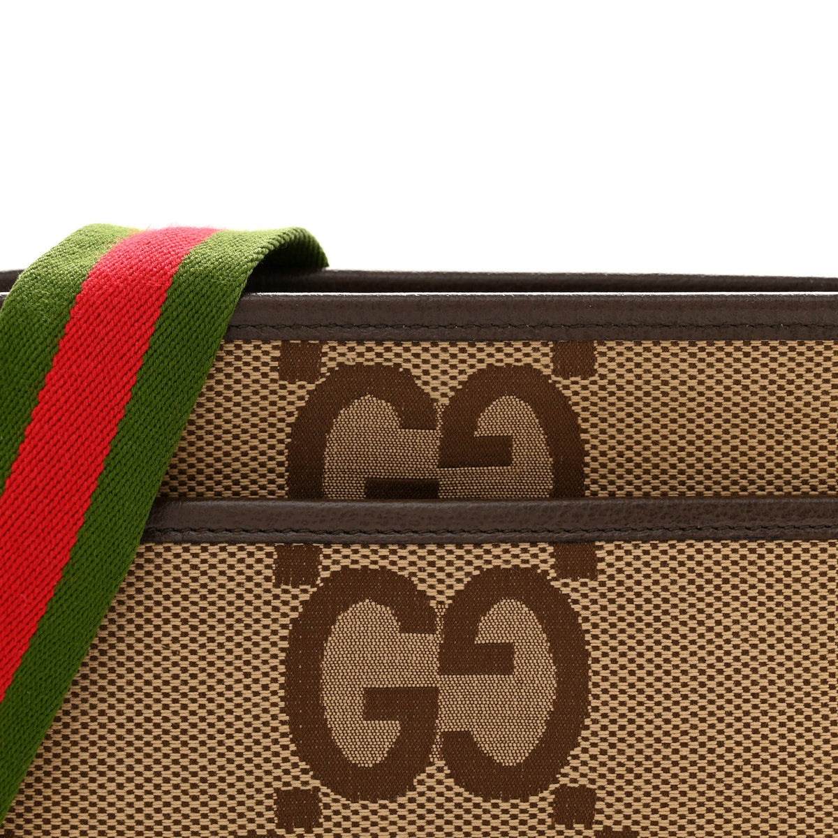 Monogram Jumbo GG Textured Dollar Calfskin Web Mini Crossbody Bag Camel Ebony New Acero