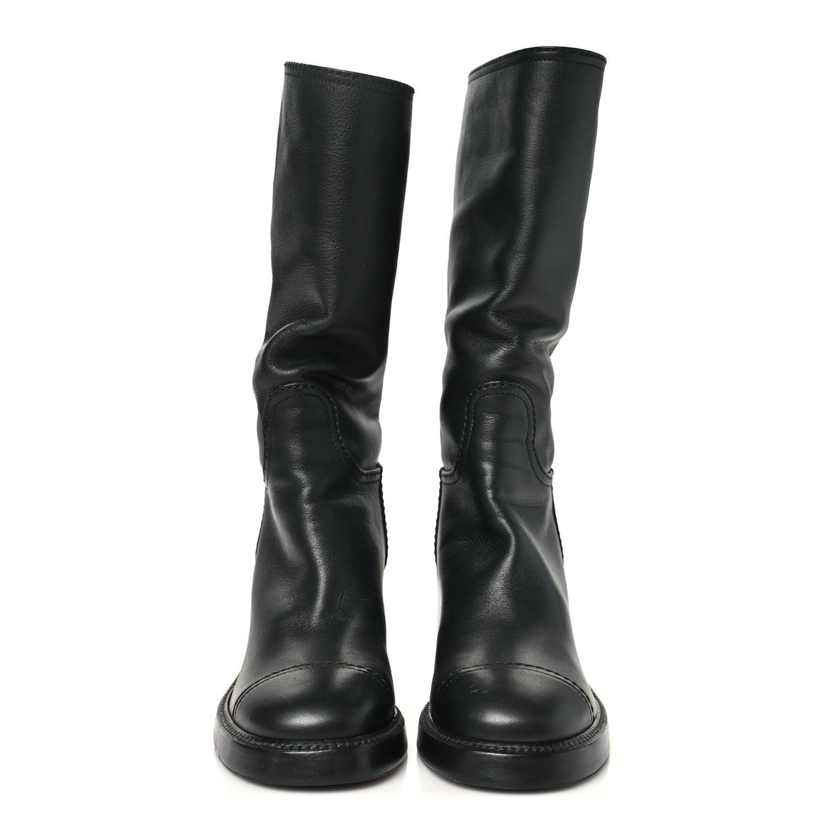 Calfskin Cap Toe High Boots 35 Black