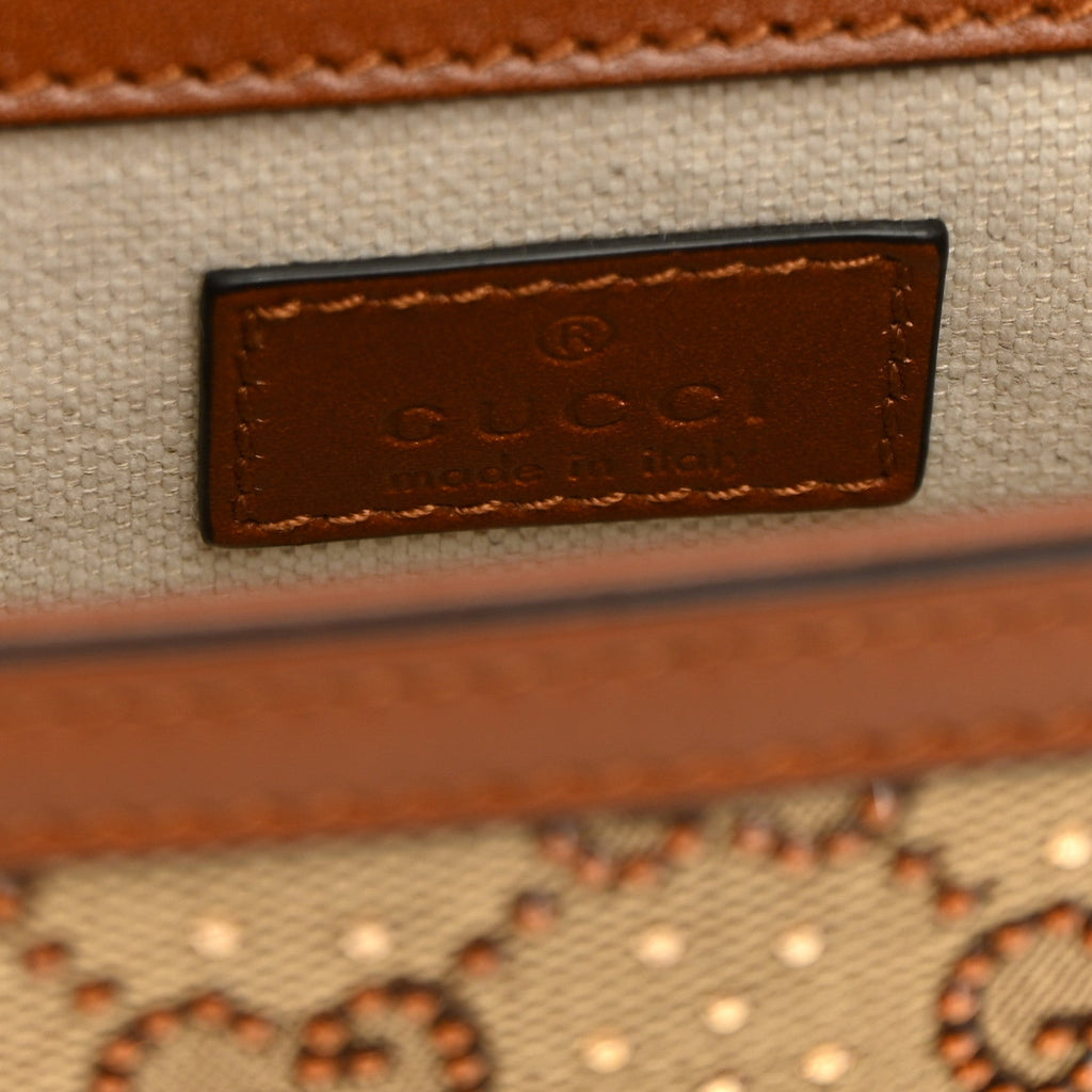 New Canvas Charisma Calfskin Crystal GG Monogram Mini Horsebit 1955 Shoulder Bag Camel Ebony