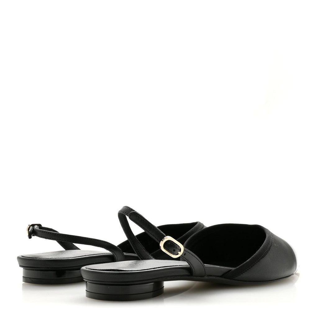 Iridescent Lambskin Cap Toe CC Slingback Flats 37 Black White