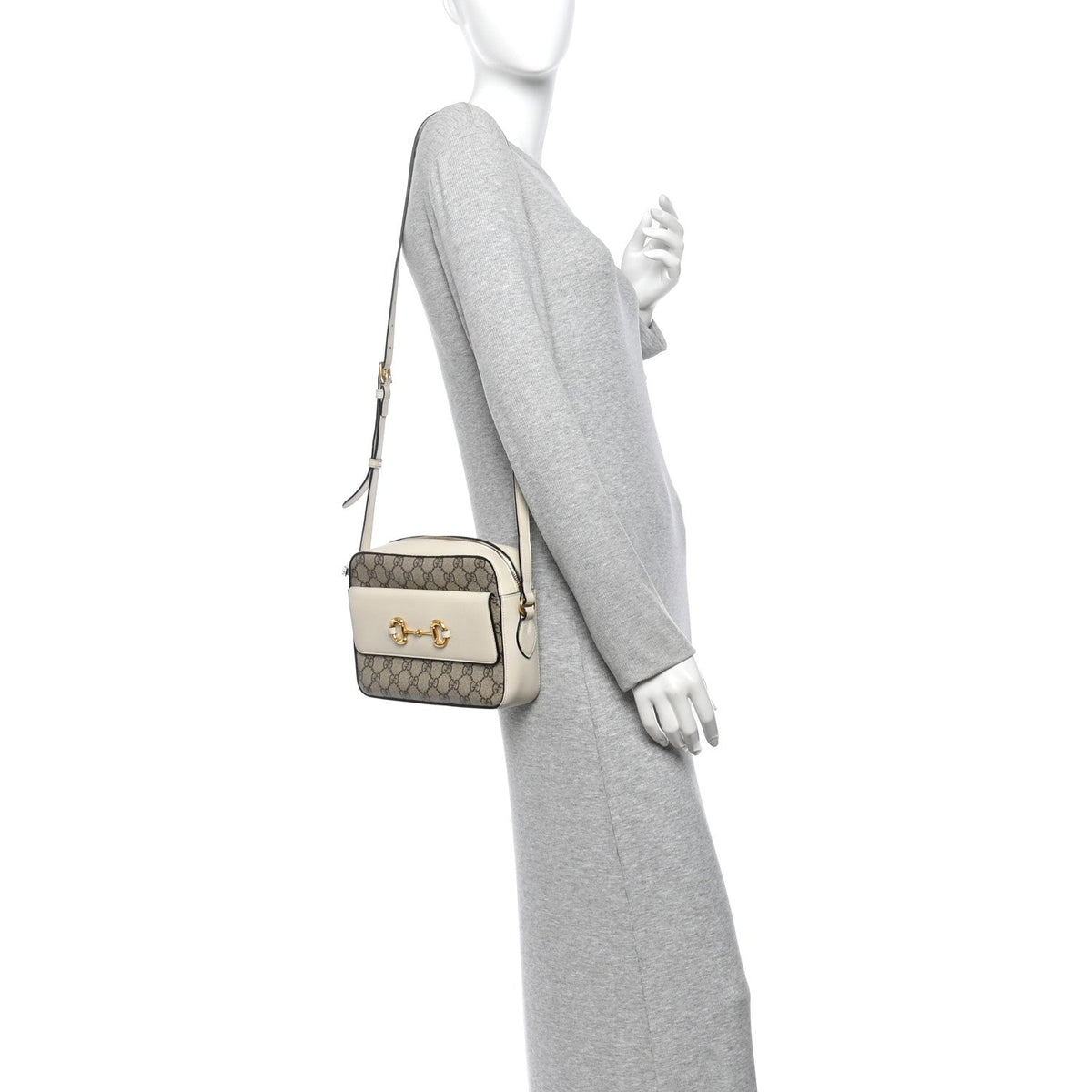 GG Supreme Monogram Small Horsebit 1955 Shoulder Bag Beige Mystic White