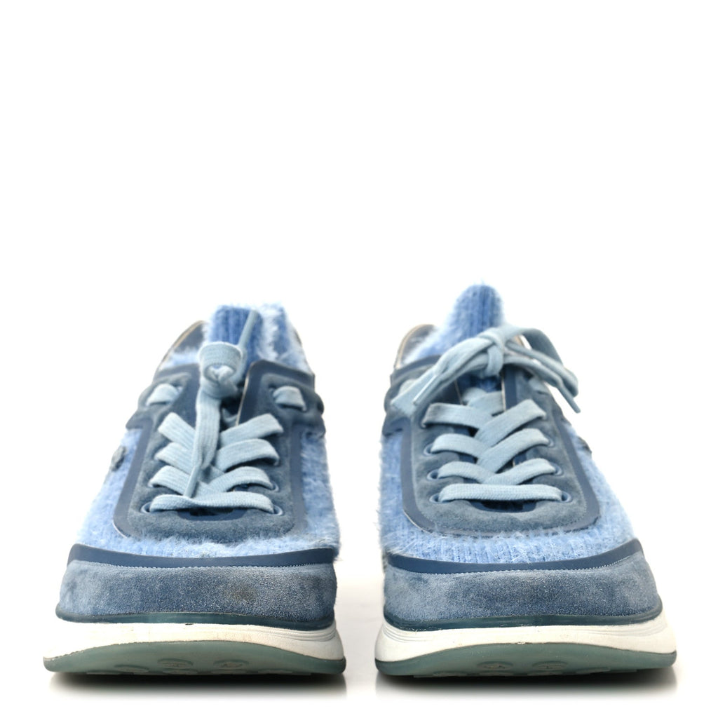 Suede Calfskin Stretch Fabric CC Sneakers 40.5 Light Blue
