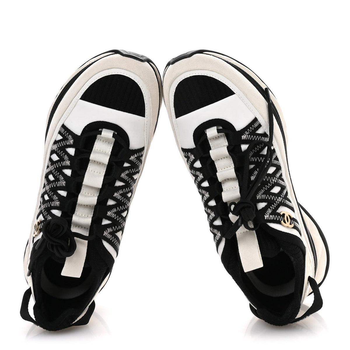 Fabric Suede Calfskin Sneakers 38 White Black