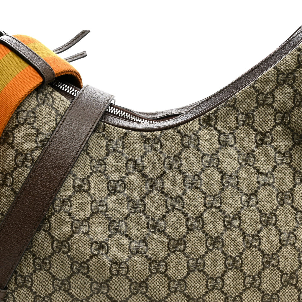 GG Supreme Monogram Textured Calfskin Web Large Attache Shoulder Bag Beige Ebony New Acero