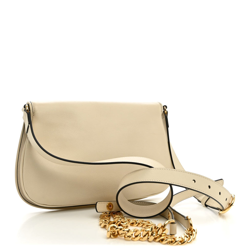 Roxy Calfskin Blondie Chain Shoulder Flap Bag Mystic White