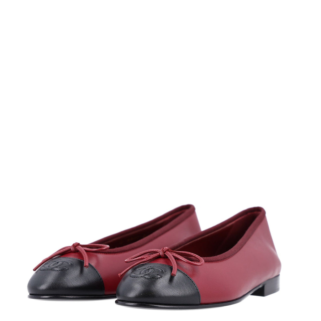 Lambskin Cap Toe CC Ballerina Flats 36.5 Burgundy Black