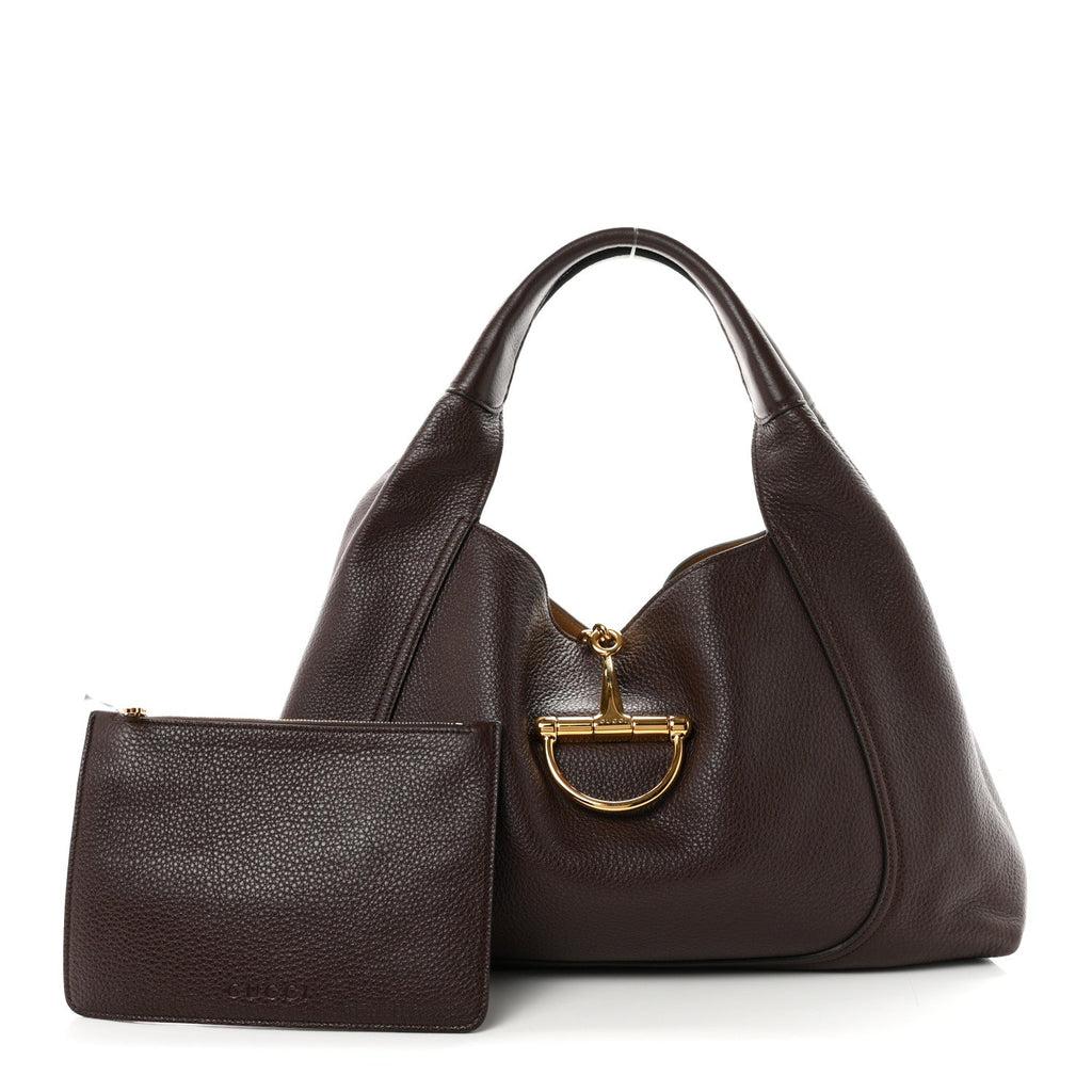 Grained Calfskin Softbit Maxi Shoulder Bag Dark Brown