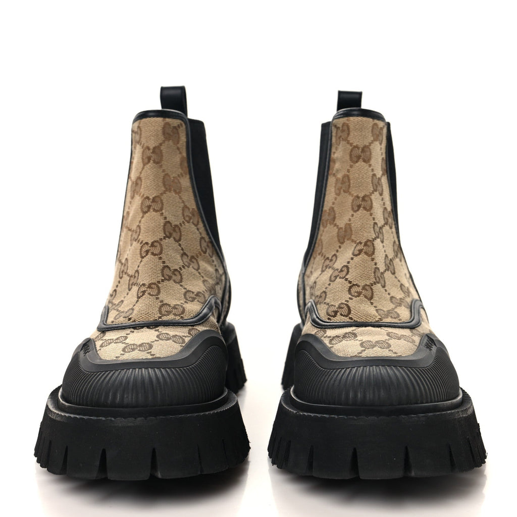 GG Supreme Monogram Ankle Booties 39 Beige Ebony Black