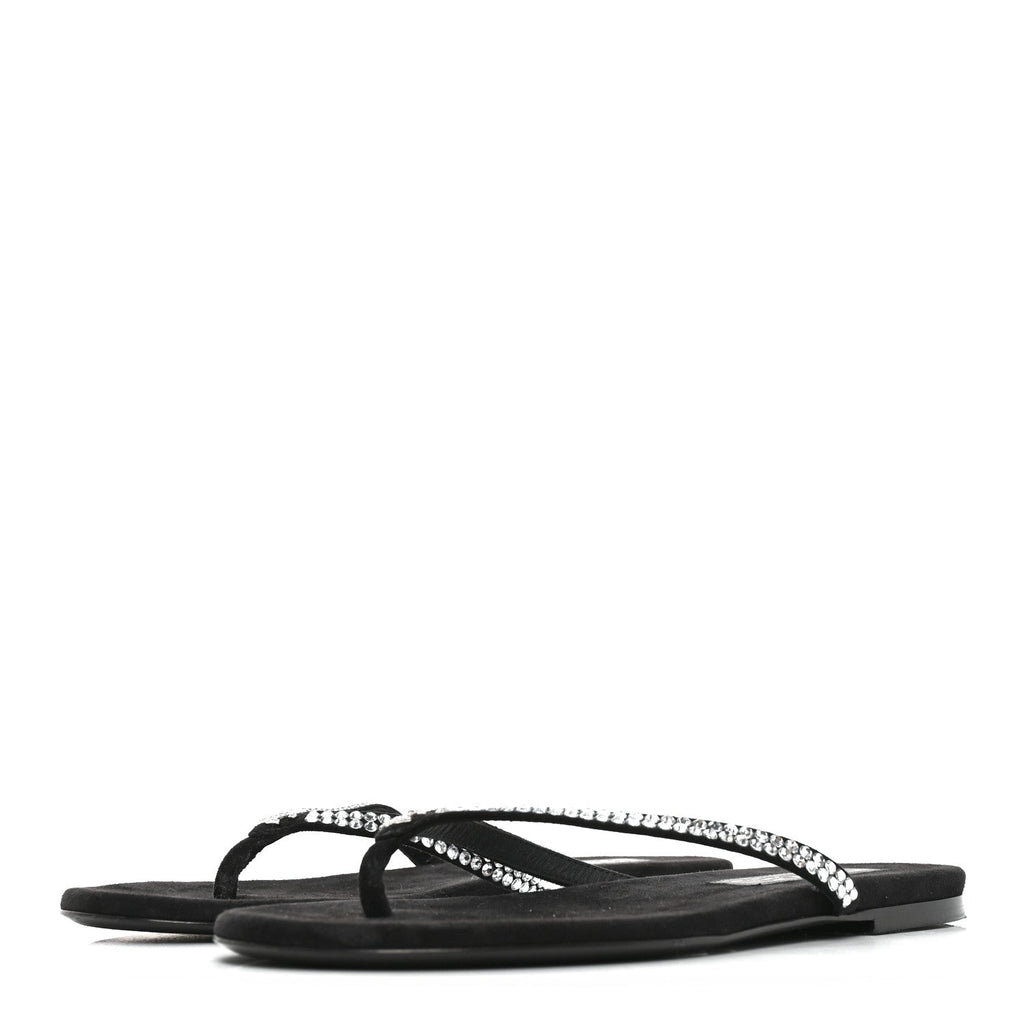 Suede Kidskin Strass CC Thong Sandals 37 Black