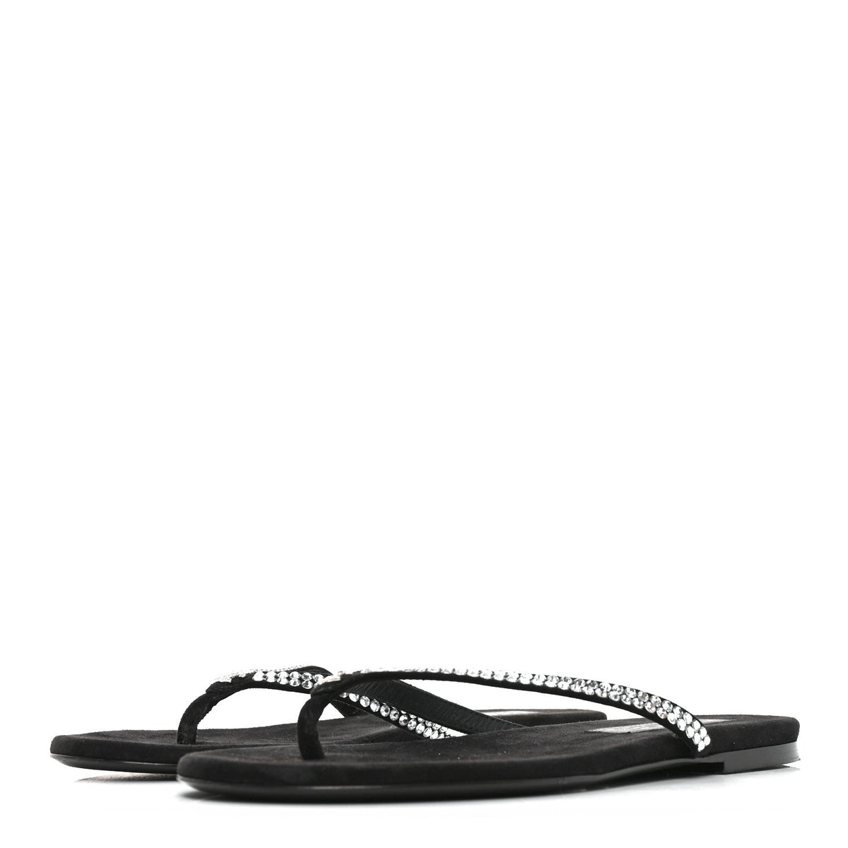 Suede Kidskin Strass CC Thong Sandals 37 Black