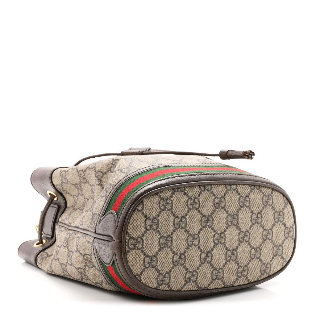 GG Supreme Monogram Web Small Ophidia Bucket Bag Brown