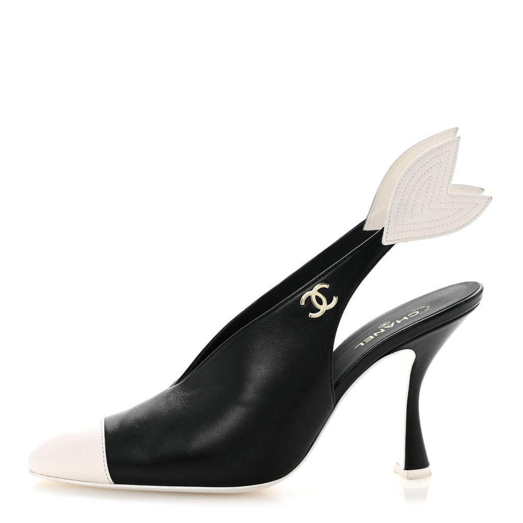 Lambskin Slingback Pumps 39.5 Black White