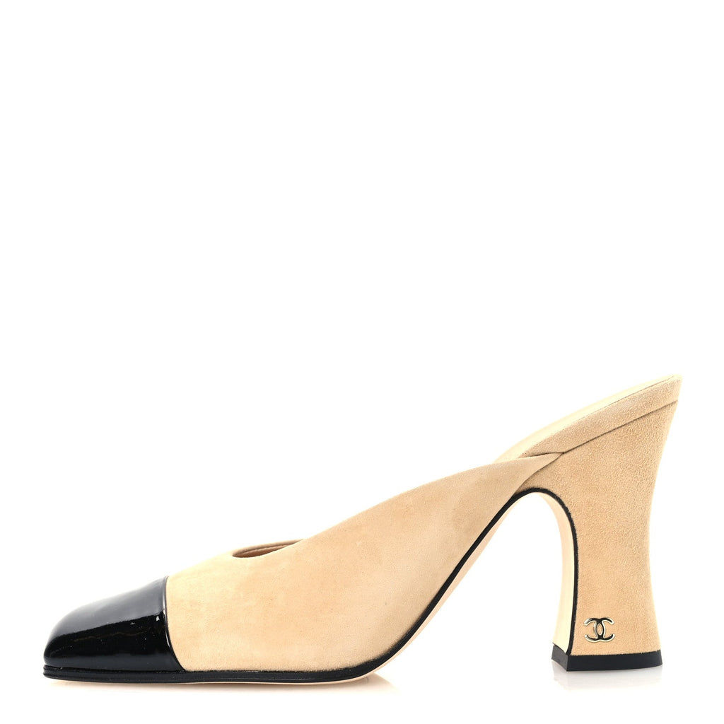 Suede Kidskin Patent Calfskin Mules 36.5 Beige Black