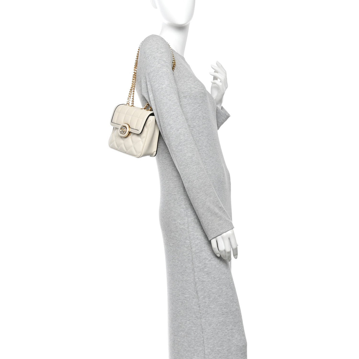 Calfskin Quilted Mini Deco Shoulder Bag Mystic White