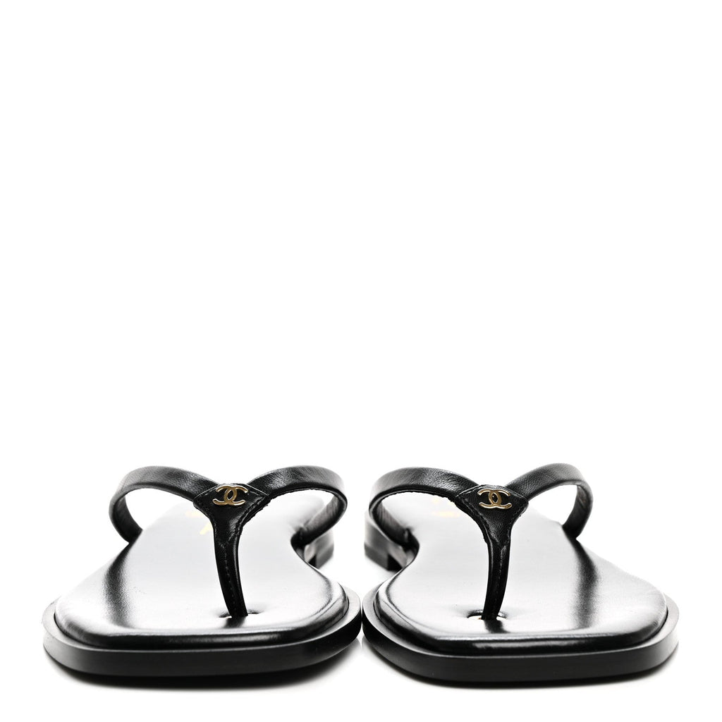 Goatskin CC Times Square Thong Sandals 37.5 Black