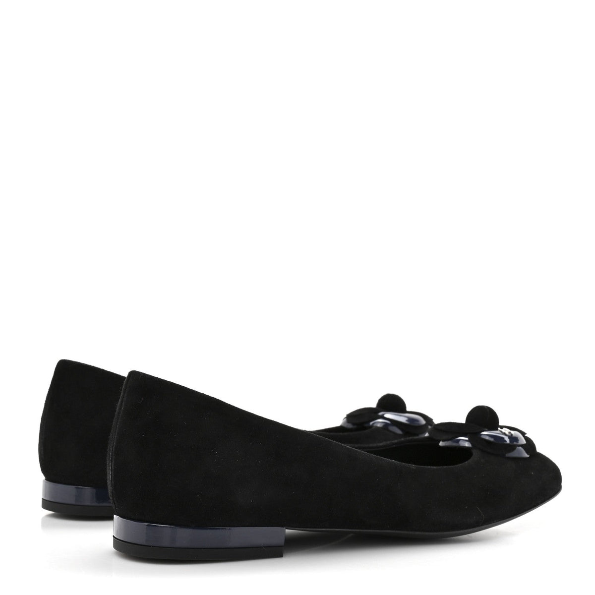 Suede Patent Camellia CC Ballerina Flat 37 Navy Black