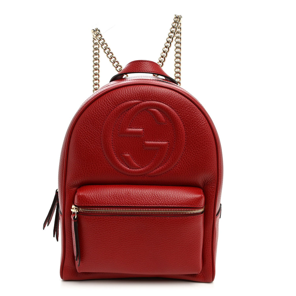 Pebbled Calfskin Soho Chain Backpack Hibiscus Red
