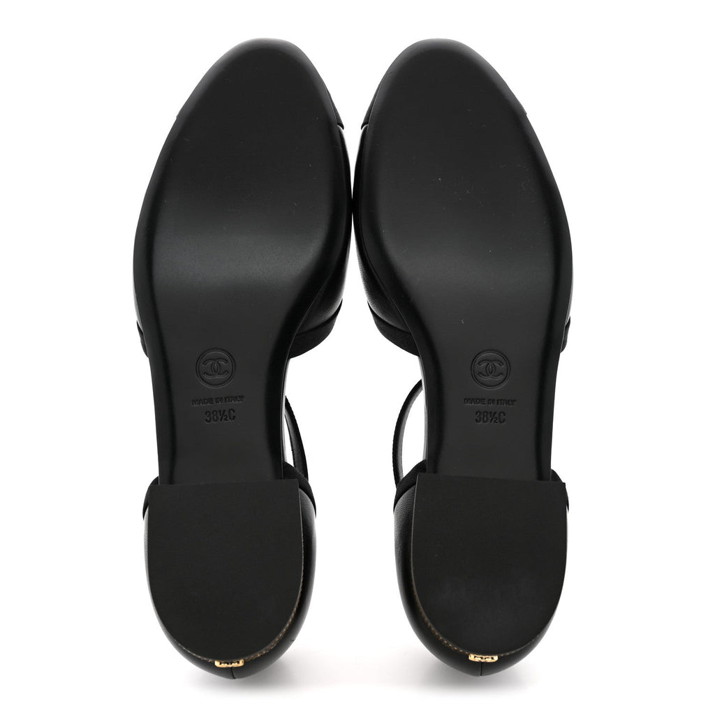 Lambskin Grosgrain Cap Toe Mary Jane Flats 38.5 Black