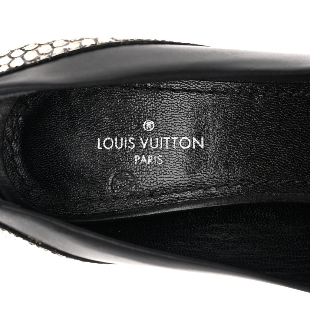 Calfskin Snakeskin Embossed Matchmake Pumps 35 Black White