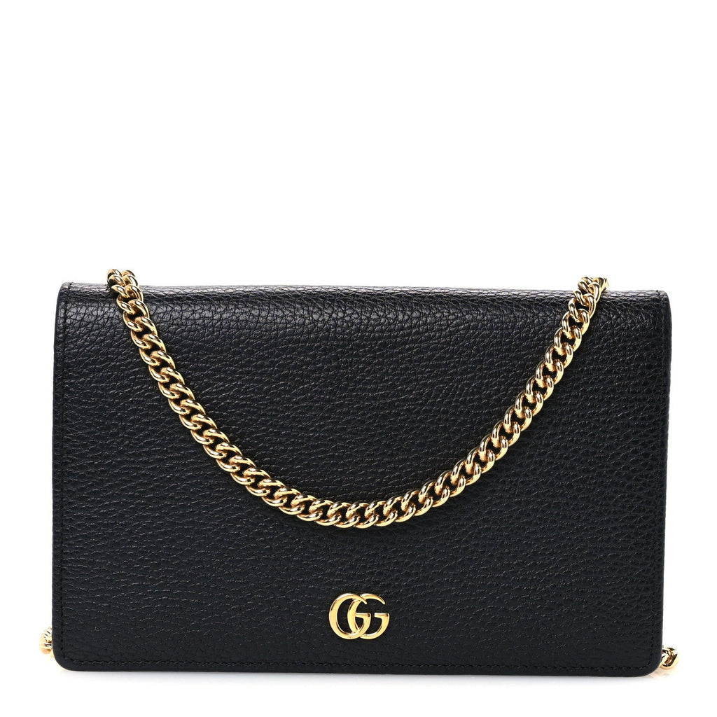 Calfskin Mini GG Marmont Chain Wallet Black
