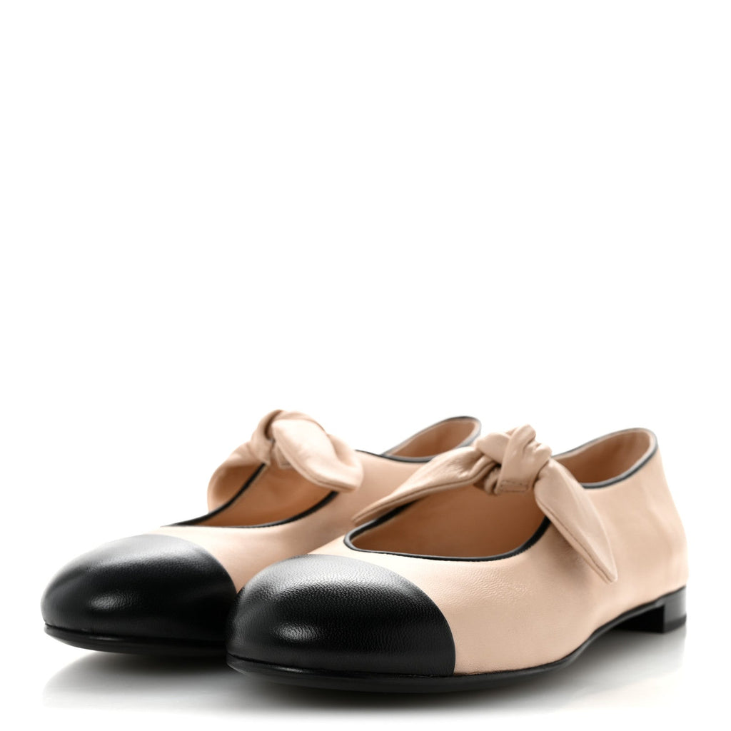 Lambskin Bow Mary Jane Flats 36 Light Blue Black 40 Beige Black 37.5 Beige Black
