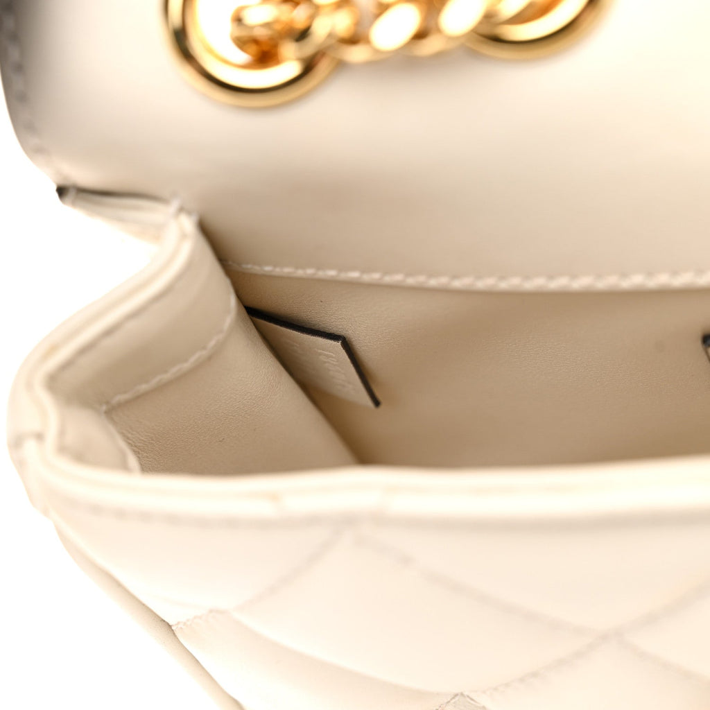 Calfskin Quilted Mini Deco Shoulder Bag Mystic White