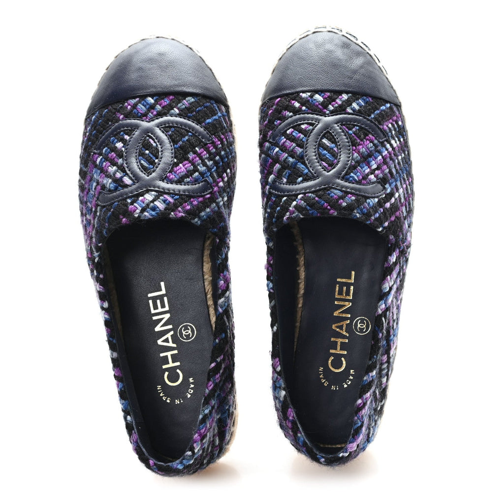 Tweed Grosgrain CC Espadrilles 35 Purple Black Navy