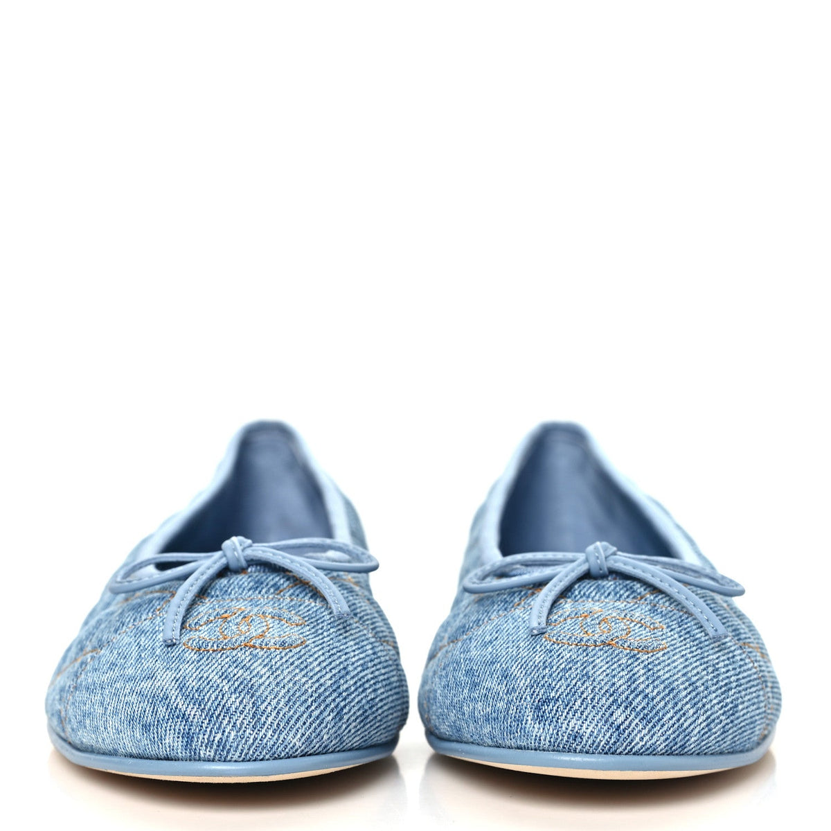 Denim Quilted Cap Toe CC Ballerina Flats 40.5 Light Blue
